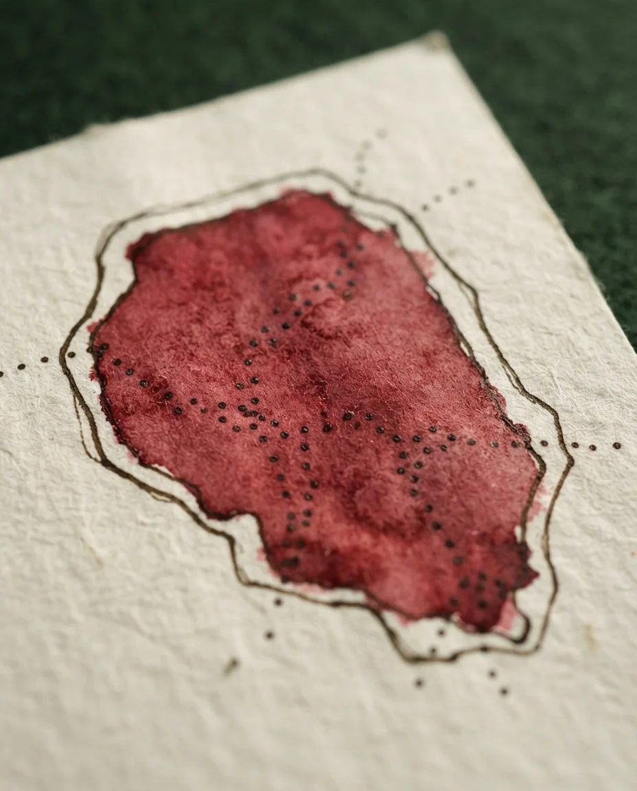 Territory in red ink with dotted fee flow
